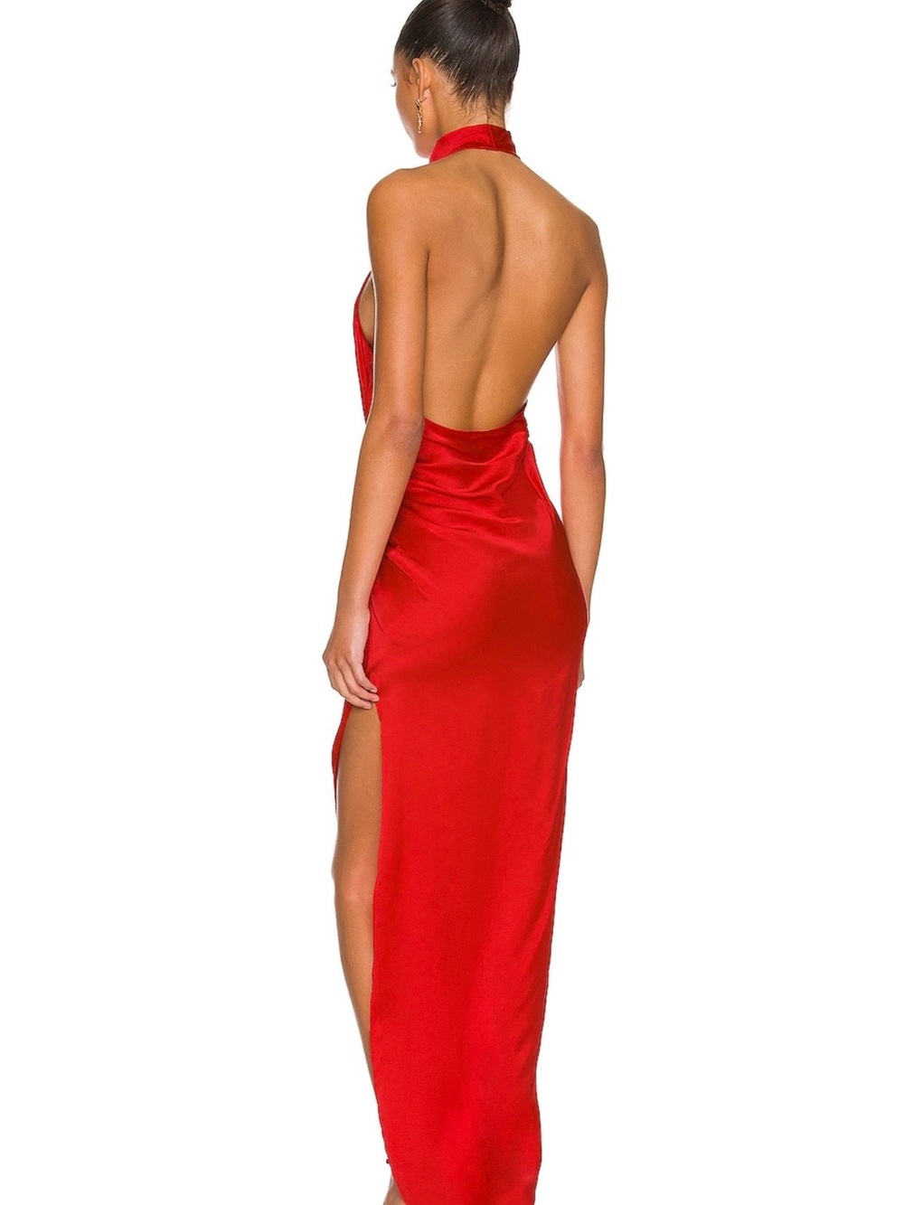 Amanda Uprichard Scarlet Halter Satin Maxi Dress with Side Slit - Picture 3 of 3
